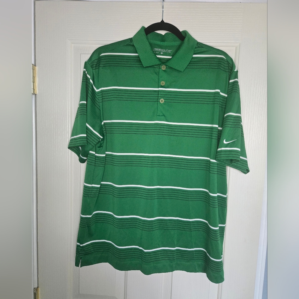 Nike Men's Green Striped Polo Shirt